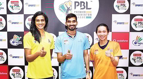 (L-R) PV Sindhu, Kidambi Srikanth and Tai Tzu-ying in Dubai, promoting PBL