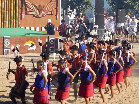 Naga tribal people perform their traditional dance during the Hornbill Festival in Kohima.| Express file photo