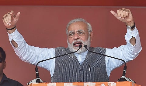 PM Modi at an election rally in Gujarat on Dcember 10. (PTI Photo)