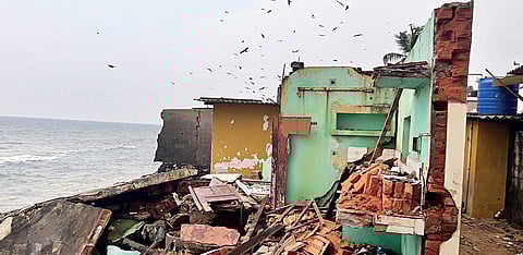 The residence of Mary George at Valiyathura that was damaged by Ockhi, rendering her family homeless | kaviyoor santhosh