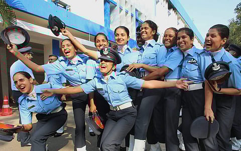 Newly graduated officers of the Indian Air Force at a combined graduation parade at Air Force Academy Dundigal near Hyderabad on Saturday. | PTI