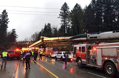 This photo provided by Washington State Patrol shows an Amtrak train that derailed south of Seattle on Monday, Dec. 18, 2017. | AP