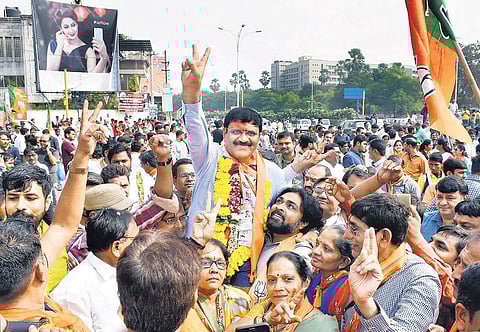 BJP candidate from Surat Pravin Ghoghari after his victory on Monday | PTI