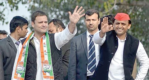 Rahul Gandhi and Akhilesh Yadav during an election rally during the UP elections. (File image used for representation only)