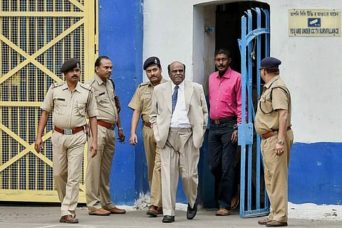 Former Calcutta High Court judge C S Karnan after being released from Presidency Jail in Kolkata on Wednesday. | PTI Photo