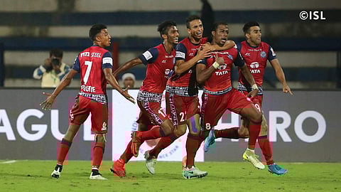 Jamshedpur FC players celebrate their win over Bengaluru FC. (Indian Super League)
