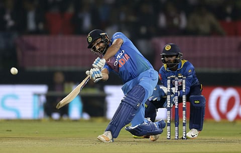 India's captain Rohit Sharma plays a shot during their second Twenty20 international match against Sri Lanka in Indore, India, Friday, Dec. 22, 2017. | AP