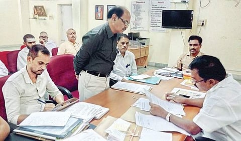 Sri Venkateswara Vedic University Vice-Chancellor Pola Bhaskar holding a meeting in Tirupati on Friday