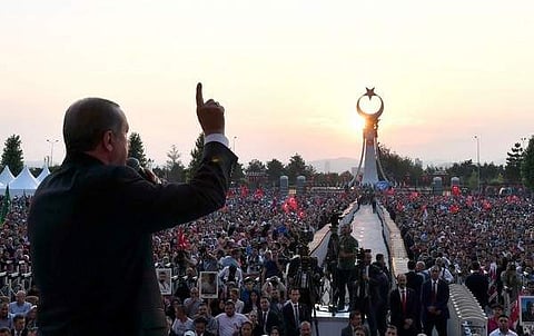 Turkey president Erdogan speaks at the inauguration of a monument to commemorate the victims of the failed coup. (File | Associated Press)