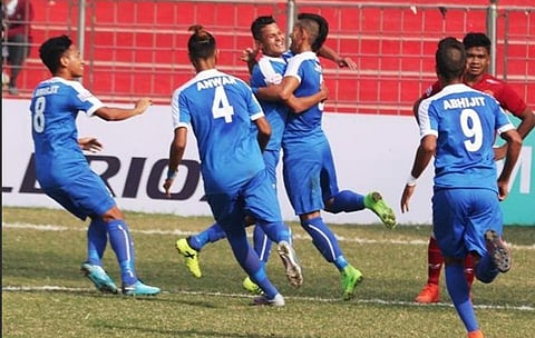 Indian Arrows players celebrating their goal (Twitter/I-League)