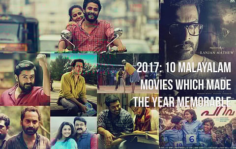 2017 proved to be a 'happening' year for the Malayalam film industry. From 'Kaadu Pookkunna Neram' to 'Vimanam', 131 films released during the span of January 1 to December 22. The year saw huge hits like Prithviraj Sukumaran's 'Ezra', troubled flicks like Mammootty's 'The Great Father' and Mohanlal's 'Munthirivallikal Thalirkkumbol'. The same year also saw films like 'Angamaly Diaries', 'Thondimuthalum Driksakshiyum' and 'Mayanadhi' boldly breaking conventions as well as finding a strong box office reception, of which 10 are listed here. (Graphics | Aamir)