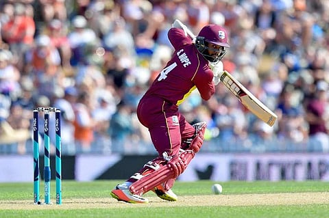 West Indies batsman Shai Hope plays a shot during the first Twenty20 international cricket match between New Zealand and the West Indies at Saxton Oval in Nelson. | AFP