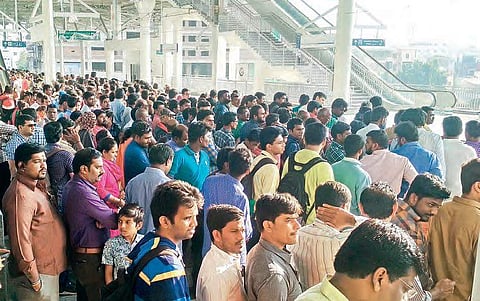 Heavy rush witnessed at Ameerpet interchange station,in Hyderabad on Saturday | ajay moses