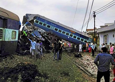 Derailed coaches of the Puri-Haridwar Utkal Express train in Khatauli near Muzaffarnagar. (File | PTI)