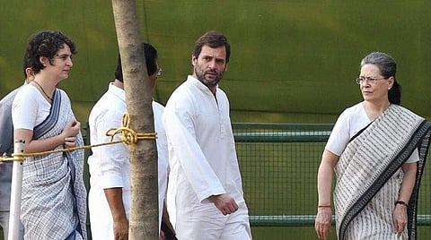 Priyanka Gandhi Vadra (L), Rahul Gandhi (C) and Sonia Gandhi (R) | [File Photos]