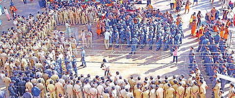 Central and state police force at Sabarimala as part of tightening security measures on Tuesday | SHAJI VETTIPURAM