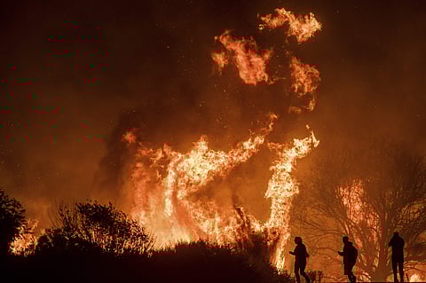 An inferno engulfed the Los Angeles region on Wednesday, forcing more than 200,000 people to flee and threatening thousands of homes, including mansions in the luxurious Bel-Air neighbourhood. IN PIC: Motorists on Highway 101 watch flames from the Thomas 