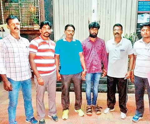 Daswant (circled), with the special police team, which nabbed him, in Chembur, Mumbai on Wednesday | Express