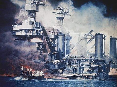 President Franklin D Roosevelt declared on 7th December 1941 'a date which will live in infamy'. The deadly surprise attack by Japanese on the US Pacific Fleet at Pearl Harbour damaged 21 warships and destroyed more than 150 planes; 2,400 were killed. And