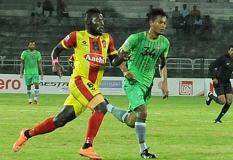 Kamo Bayi in action for Gokulam Kerala FC against Chennai City FC in Kozhikode | A SANESH