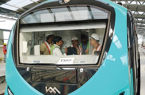 Principal Advisor to DMRC, E Sreedharan, inside the Kochi Metro train during an inspection on Friday| Express