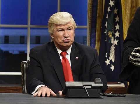 Alec Baldwin as President Donald Trump in the opening sketch of Saturday Night Live in New York. (AP)