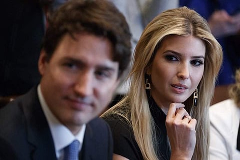 Canadian Prime Minister Justin Trudeau and Ivanka Trump, daughter of President Donald Trump, listen during a meeting with women business leaders in the Cabinet Room of the White House in Washington, Monday, Feb. 13, 2017. | AP