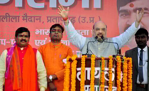 Bharatiya Janata Party BJP President Amit Shah at an election campaign rally.(Photo | PTI)