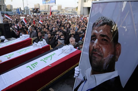 Followers of Iraq's influential Shiite cleric Muqtada al-Sadr take part in a symbolic funeral for the protesters who were killed in Saturday's demonstrations in Tahrir square, Baghdad, Iraq, Tuesday, Feb. 14, 2017. (File Photo | AP)