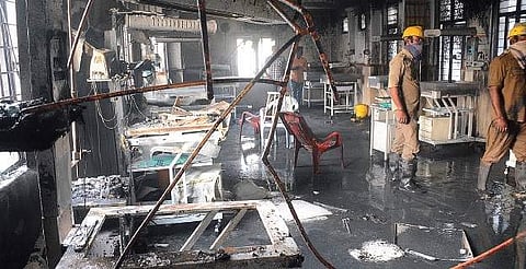 Charred remains of the paediatric ward after fire broke out damaging equipment at Victoria government Hospital  in Visakhapatnam on Friday | Express