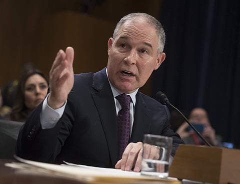 Environmental Protection Agency Administrator-designate, Oklahoma Attorney General Scott Pruitt testifies on Capitol Hill in Washington at his confirmation hearing before the Senate Environment and Public Works Committee. (File Photo | AP)