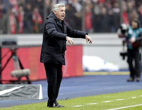 Bayern's head coach Carlo Ancelotti gestures during the German Bundesliga soccer match between Hertha BSC Berlin and FC Bayern Munich in Berlin. | AP