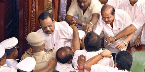 Scenes of a tussle at the Assembly (EPS)