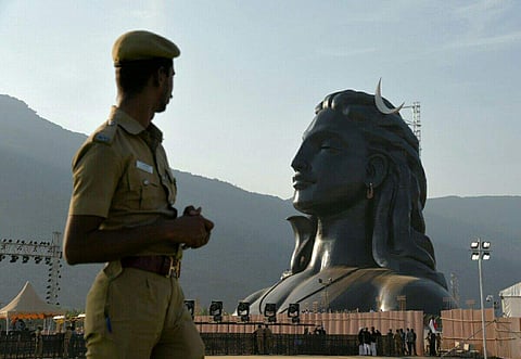 A 112-foot tall statue of Lord Shiva as the Adiyogi unveiled by Prime Minister Narendra Modi in Coimbatore, Tamil Nadu on the occasion of Maha Shivratri. (Raja Chidambaram | EPS)