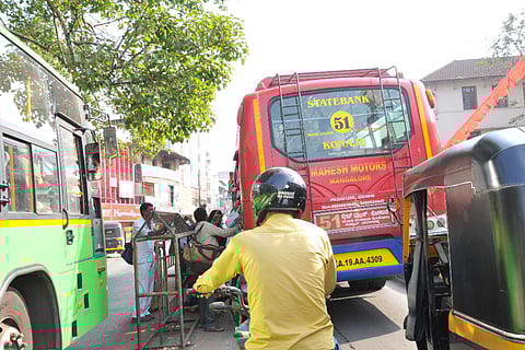 Passengers stranded at bus stops all around the city in Mangaluru.