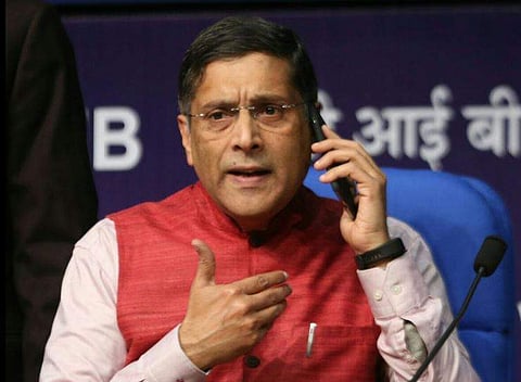 Arvind Subramanian, Chief Economic Adviser during a press conference in New Delhi. | Express File Photo