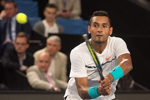 Australia's Nick Kyrgios returns the ball to Slovakia's Norbert Gombos during their ATP Marseille Open 13 tennis match in Marseille. | AFP