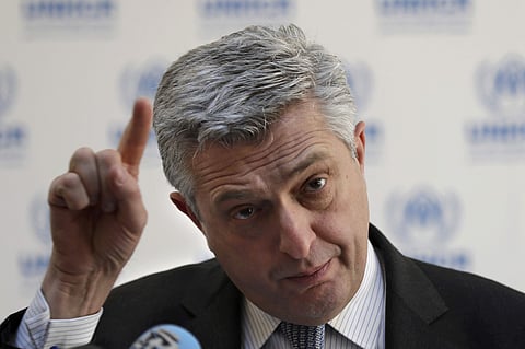 Filippo Grandi, the head of U.N. refugee agency UNHCR, gestures as he speaks during a press conference, in Beirut, Lebanon, Friday, Feb. 3, 2017. | AP