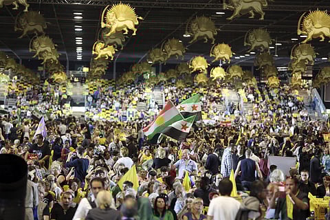 Thousands of exiled Iranians gathered in Villepinte, north of Paris, to listen to the speech of Maryam Rajavi, the leader of the National Council of Resistance of Iran on June 27, 2014 (Photo |AP )