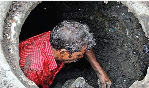 File picture of a sewage worker in Hyderabad | Express