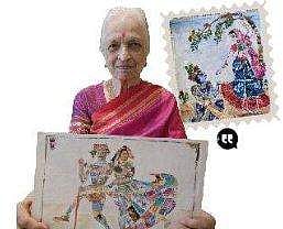 Deepa Melukote, 82, has been creating art out of discarded and damaged stamps for over four decades now. | EPS