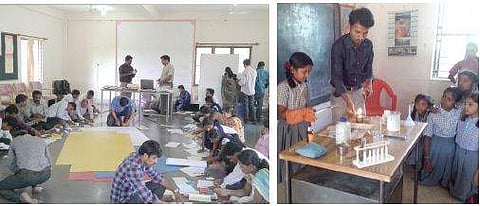 A teacher demonstrates an experiment at a government school in Saragur. | EPS