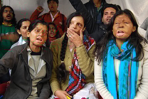The victims of acid attack stage a protest demanding stringent the law against in New Delhi (File | EPS)