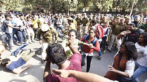 A protest by Delhi University students at Ramjas College
