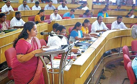 Deputy Mayor Rakhi Ravikumar presenting Corporation Budget on Friday   Manu R Mavelil