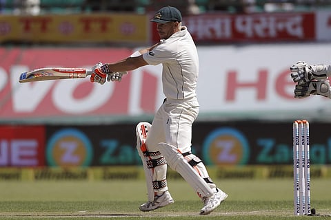 Australia's David Warner plays a shot during the first day of the fourth test cricket match against India in Dharmsala, India, Saturday, March 25, 2017. | AP
