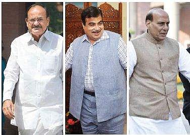 (From left) M Venkaiah Naidu, Nitin Gadkari and Rajnath Singh