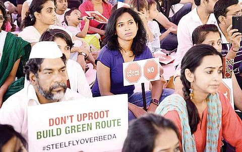 Bengaluru steel flyover project protest.