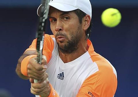 Fernando Verdasco of Spain returns the ball to Robin Haase of Netherlands during a semi final match of the Dubai Tennis Championships. | AP