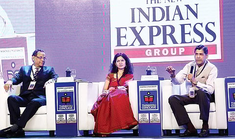 Advocates N Venkatraman and Aravind P Datar flanking Jayna Kothar (executive director of Centre of Law and Policy Research) during ThinkEdu Conclave | Sunish P Surendran